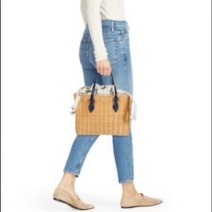 Pamela Munson The Beatrix Leather Trim Woven Basket Satchel